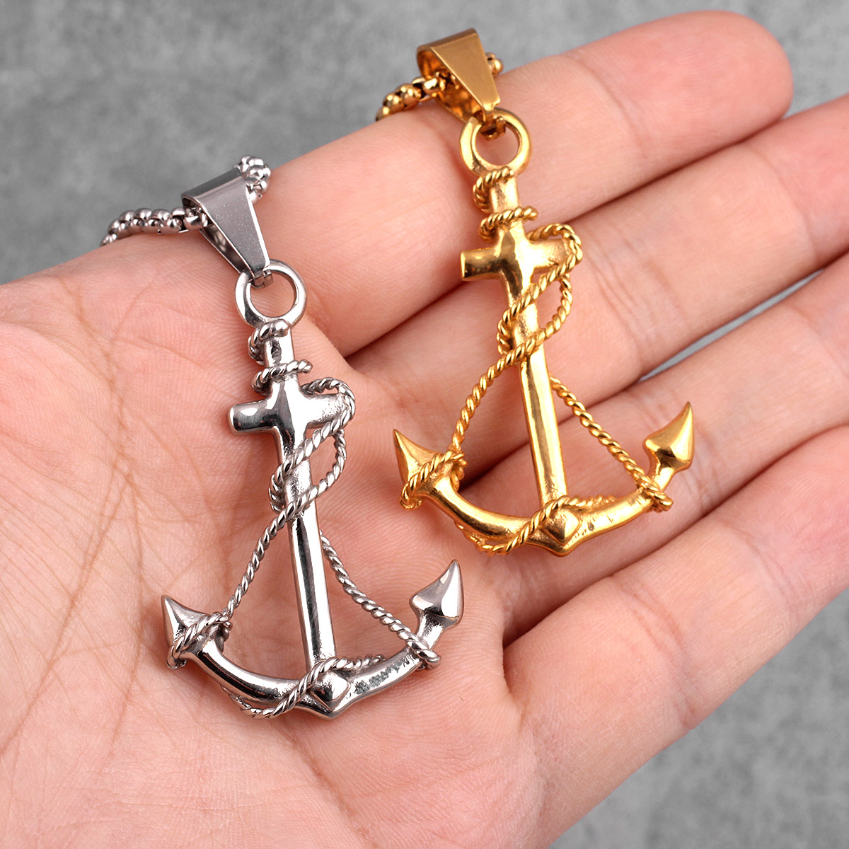 男性用ステンレススチールアンカーネックレス,パンクペンダント - Battle Rope Anchor のレビューと価格